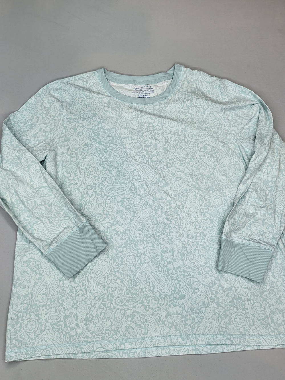 Vera Bradley Light Mint Paisley Long Sleeve Pajama Top